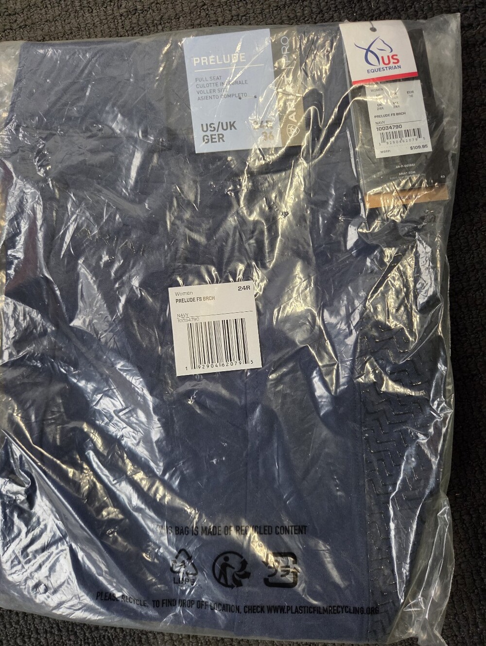 Ariat Prelude Full Seat Navy Breeches 24R, New - Picture 3 of 4